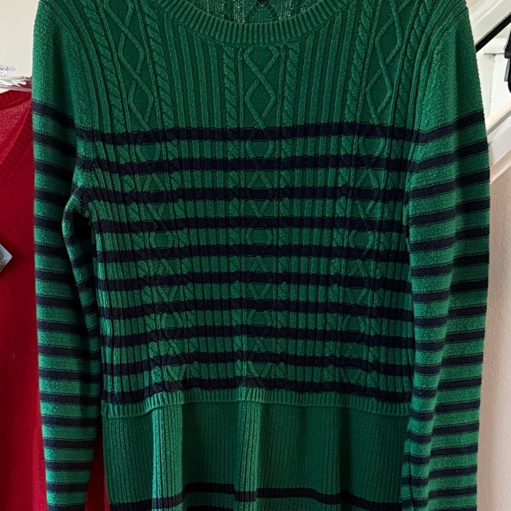 Green and Navy Striped Women's Sweater - Talbots